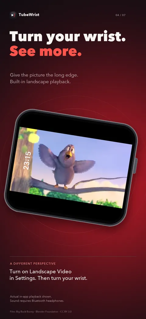 TubeWrist playing a video in landscape on Apple Watch